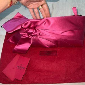 Valentino Pink Satin Pleated Bow Clutch